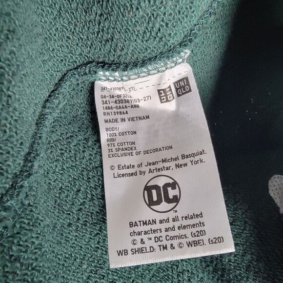 Uniqlo Mens L Warner Bros Joker x Jean Michel Basquiat Hoodie Green Pullover - Picture 7 of 8